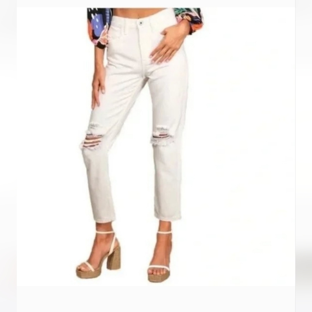 NWT AFRM distressed crop high rise white jeans